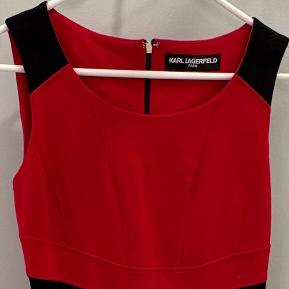 Karl Lagerfeld Paris Red & Black Color Block Sheath Dress - Size 4 - Picture 5 of 6